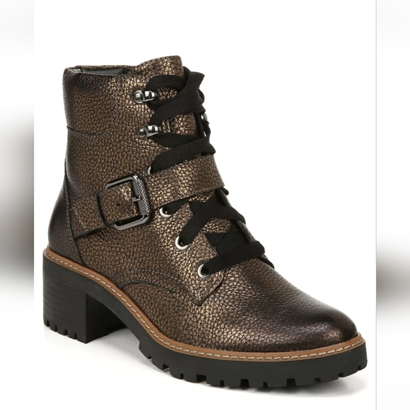 Naturalizer Tia Block Heel Leather Hiking Boots Round Toe Bronze 6 M - Picture 1 of 5